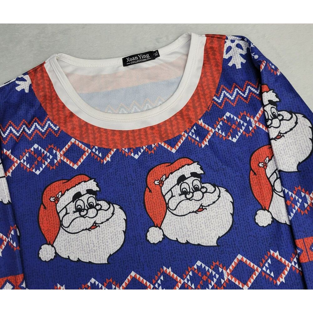 Xuan Ying Collection Mens Novelty Christmas T-Shirt Top XL Blue Red LS Santa‎